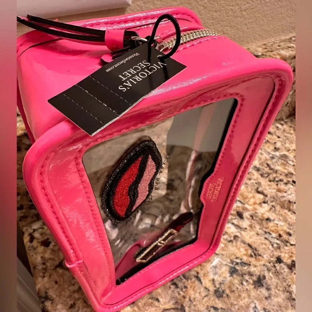Victoria's Secret Cosmetic Case Clear Pink Patches Beauty Travel Makeup …